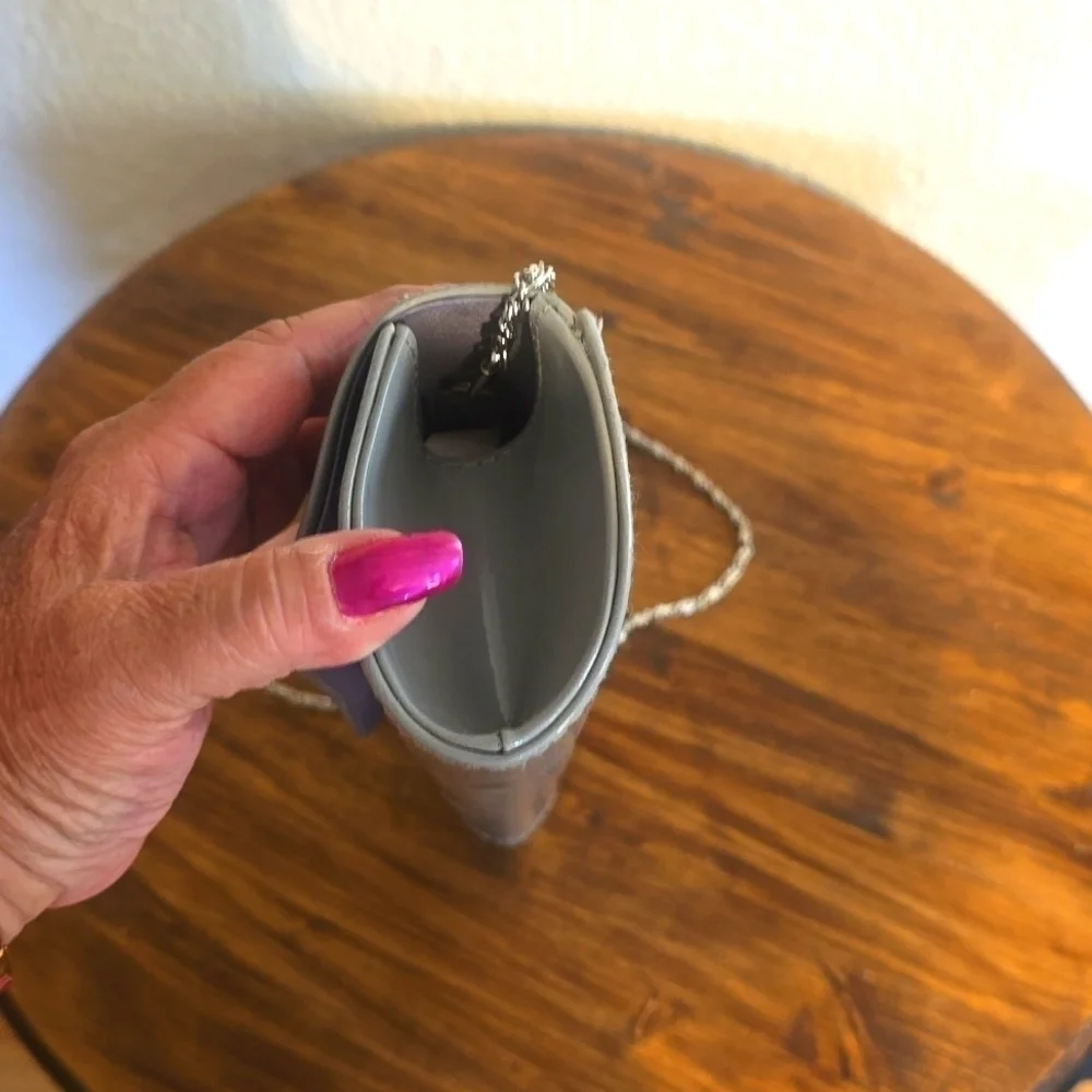 Bijoux Terner |Womens Vintage Gray Clutch Shoulder Bag Silver Chain Neutral